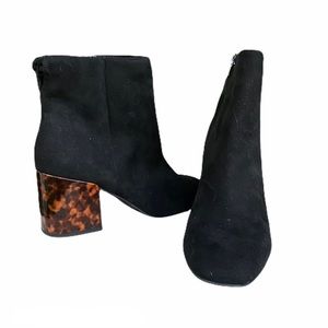Black Suede Pattern Cheetah Chunky Heel Bootie